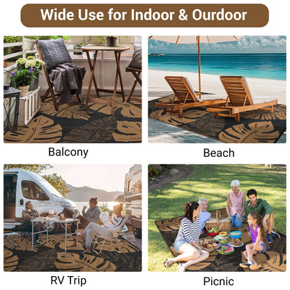 GAOMON Outdoor Rugs 8x10 Waterproof Reversible Plastic Straw Rug Modern Patio Rug, Foldable Lightweight RV Camping Mat with Portable Bag & 4 Stakes, UV Resistant & Sturdy for Picnic, Brown