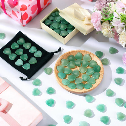 Ecation 120 Pcs Heart Quartz Bulk Crystals Stone Bulk Natural Polished Stone Heart Love Carved Healing Worry Crystal with Flannel Bag for Women Gifts(Green Aventurine)