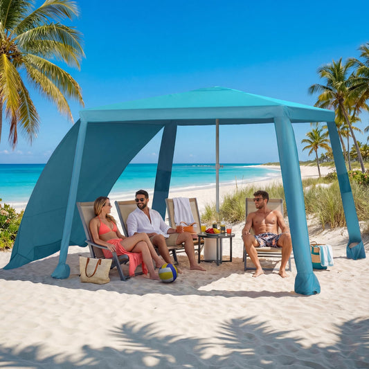 Beach Cabana, 6.6'×6.6' Portable Beach Canopy with Side Wall, Easy Up UPF 50+ Beach Tent Sun Shelter with Sand Pockets, Waterproof Cabana Umbrella Tent for Family, Backyards, Camping, Blue