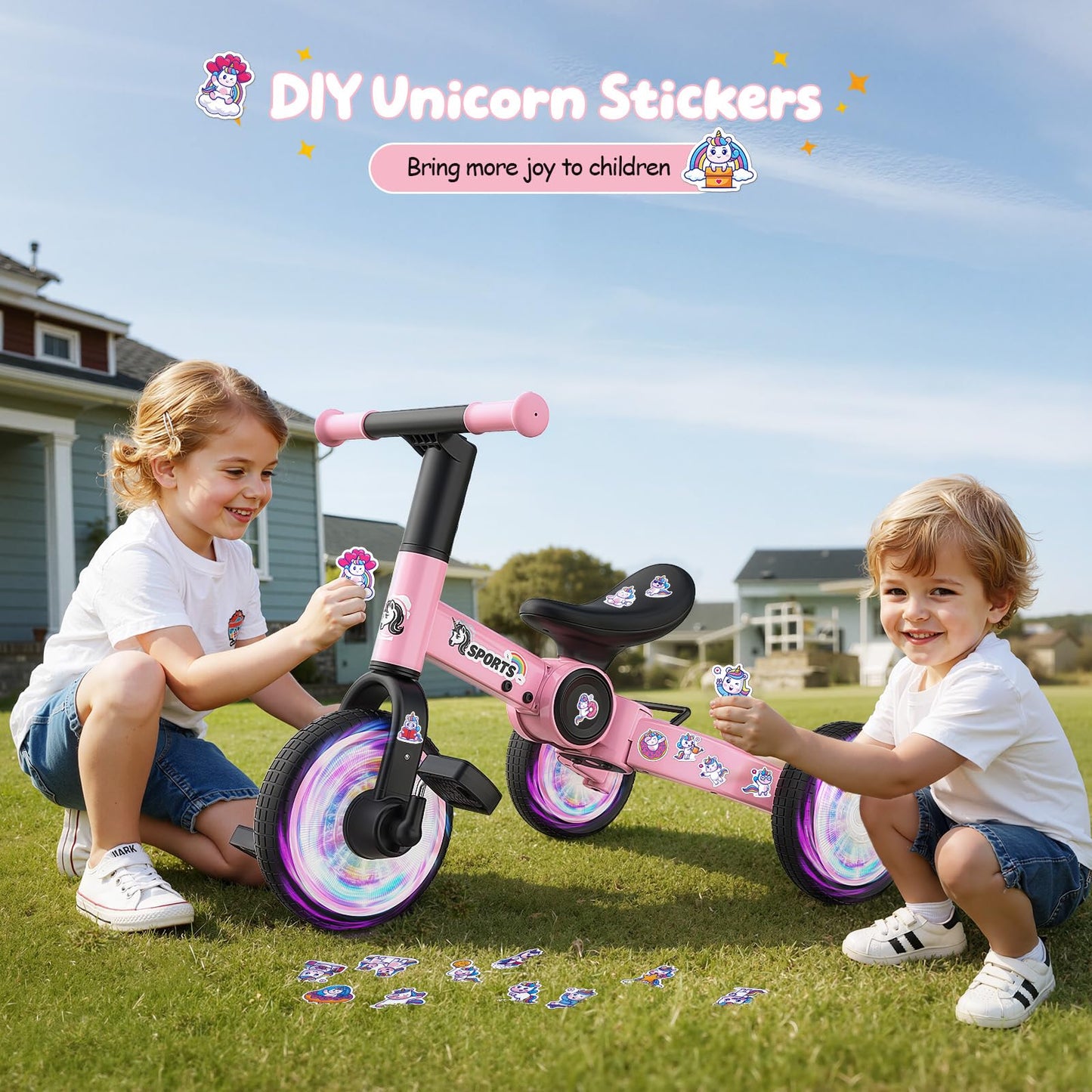 3 in 1 Toddler Balance Bike for 1-4 Year Olds, Colorful Lighting Baby Toddler Tricycle for 1 2 3 4 Year Old with Removable Pedals, Kids Bicycle Toy for Boys Girls Balance Training, Birthday Gift