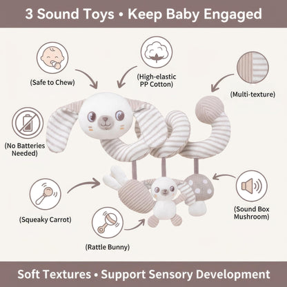 Carseat Toys Hanging Spiral Bunny – Car Seat Toys for Babies, Stroller Toys for Babies 0-6-12 Months, Crib Toys Hanging & Baby Hanging Toys, Newborn Infant, for Baby Gym & Stroller Toy