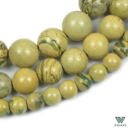 WHNKFB 6mm 100PCS Natural Green Serpentine Round Beads, Dragon Vein Loose Gemstone Beads for Jewelry Making Craft - 4mm 6mm 8mm 10mm Options with Free Elastic Cord