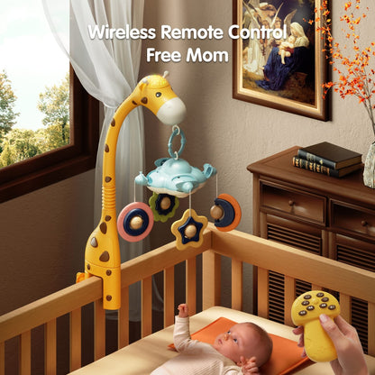 TUMAMA Baby Crib Mobile,3 in 1 Crib Toys with Remote Control,Projection Night Light, Music and White Noise, Mute Spin Motor Nursery Sensory Toys for Infant 0 3 6 9 Month Newborn Xmas Gift