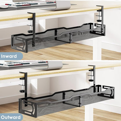 Mzmaxy Cable Management, 25'' Cable Management Under Desk No Drill, Metal Cord Organizer with Clamp for Standing Desk, Cable Organizer for Home Office, Black