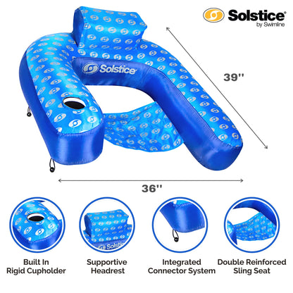 SWIMLINE SOLSTICE Extra-Large Fabric Covered U-Seat Pool Float U-Seat Lounger Raft For Adults & Kids I Comfortable Sling Seat, Back Rest, Cup Holder, & Quick-Dry Cover For Adult Or Kid Floating