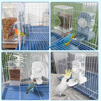 No Mess Bird Feeder Water Dispenser Set, Parakeet Cage Accessories, Bird Feeder and Waterers in Cage for Cockatiels, Finches, Lovebirds, Budgies, Canaries