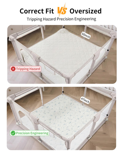 Fortella Extra Thick Baby Play Mat for 50" Playpen, 47"x47" Snug Fit Playpen Mat, Machine Washable Foam Play Mat for Floor - Portable, Non-Slip Tummy Time & Crawling Mat for Babies Toddlers (Ocean Ivory)