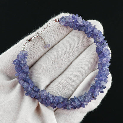 CRYSTALIS Natural Tanzanite Beads Braided Rope Bracelet, Chips Nuggets Beaded Gemstones, Chakra Healing Stones, Gift Giving Womens Jewelry, 925 Sterling Silver Bracelet 8 inch