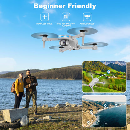 Drone with 1080P Camera - Foldable Remote Control Quadcopter with Gesture Control, 3D Flip, One Key Start, Emergency Stop, 2 Batteries, Easier to use, Toy for Adults Beginners, Grey
