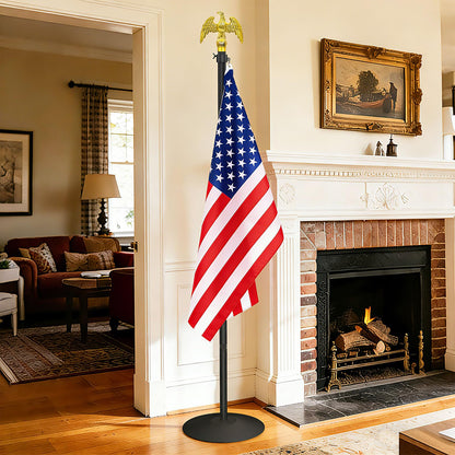 Wphold Indoor Flag Pole and Stand with 3x5 Ft American Flag & Golden Eagle Topper – 8FT Heavy Duty Flagpole Kit with Tangle-Free Rotatable Hooks & Stable Round Base for Office, Classroom, Home Decor
