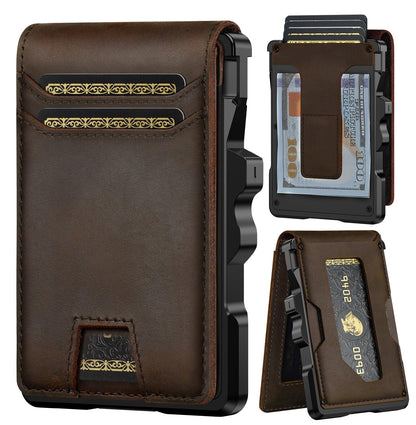 furid Genuine Leather Wallet for Men: Slim RFID Minimalist Wallets with Money Clip - Smart Pop Up Credit Card Holder for Front Pocket - Gifts for Husband Father on Birthday Anniversary