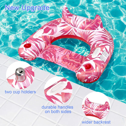 Korlon Inflatable Pool Floats Adults, 2 Pack Pool Float Chair for Adults, Inflatable Float Chair Adult with Cup Holders & Handles for Swimming Pools Adult Party, Beach, Lakes