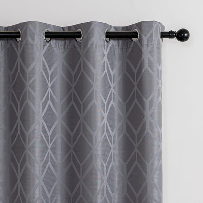 Amazon Basics Jacquard 2-Piece 100% Blackout Curtains, Living Room and Bedroom Drapes, Thermal Insulated Window Treatment, 42"x63", Grey