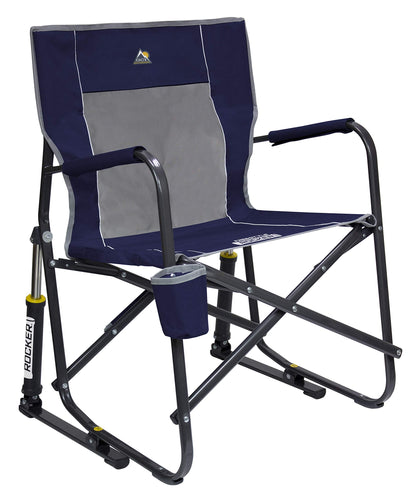 GCI Outdoor Freestyle Rocker Camping Chair | Portable Folding Rocking Chair with Solid, Durable Armrests, Drink Holder & Comfortable Backrest — Indigo Blue