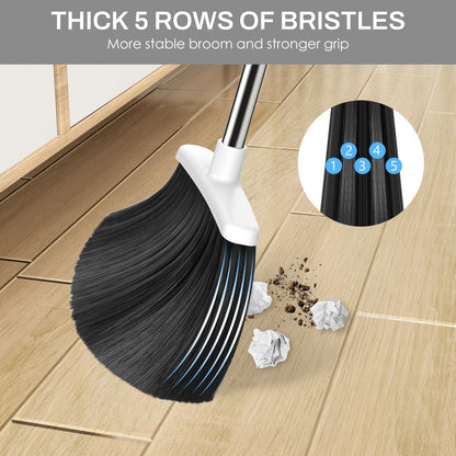 EZKEY Broom and Dustpan Set for Home, 51-in Long Adjustable Handle Angle Broom and Dustpan Combo Set with Dust Pan Teeth to Clean Hair for Home Kitchen Office Lobby Floor Garden (Black&White)