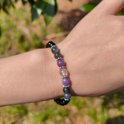 Gracayfr Anxiety Relief Bracelet Protection Black Tourmaline Labradorite Lepidolite Rose Quartz Healing Crystal Grief Support Gifts Items Jewelry Women Lepi Ros Labra