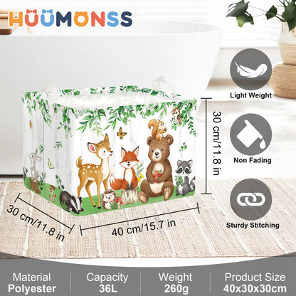 HUUMONSS Jungle Animals Laundry Hamper Large Storage Basket Cartoon Wild Zoo Collapsible Parents Organizer Kids Toy Clothes Bins for Bedroom, Bathroom, Bear, 36L