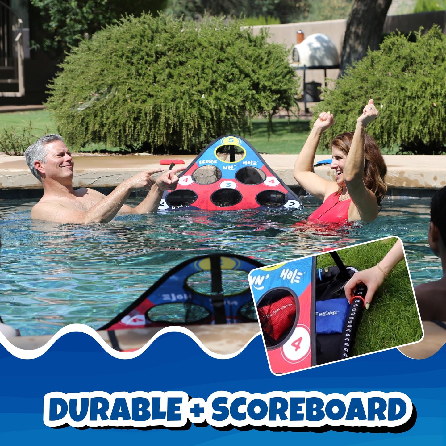 SKIP NN' HOLE Original Fun Stonne Skipping Meets Pool Cornhole Game Floating | for All Ages | Fun Swimming Pool Game for Adults and Family | Easy Setup, Durable, Portable Water and Lake Toy |