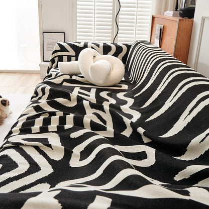 VClife Boho Couch Cover for Dog, Soft Cooling Sofa Cover for Sectional L Shape, Breathable Fabric Furniture Protector for Pet, Reversible White and Black Checkered Plaid Sofa Slip Cover Futon Cover