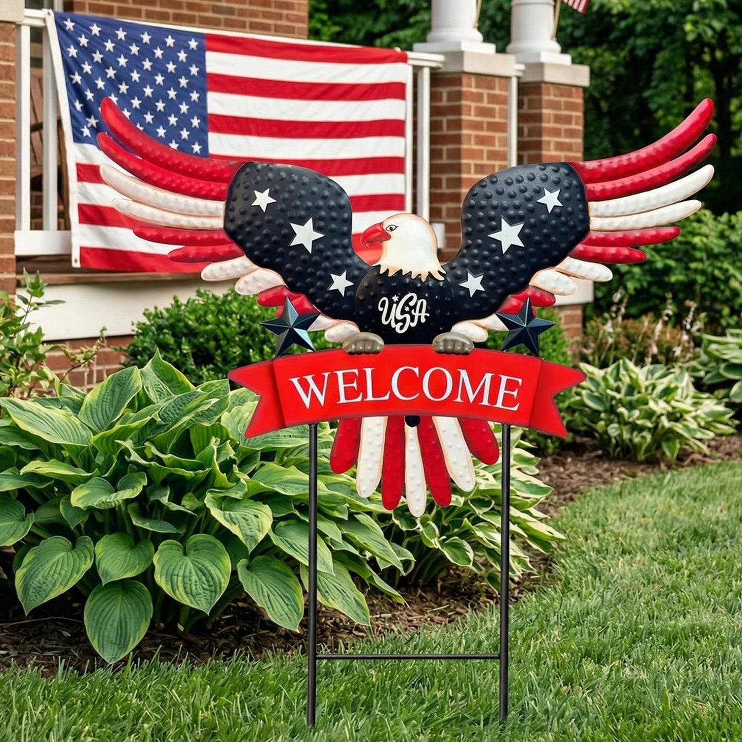 4th of July Decorations Outdoor,37" Americana Eagle Metal Decorative Garden Stakes for Memorial Day Independence Day Patriotic Garden Decor, Red White Blue 250th Anniversary Welcome Yard Signs