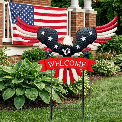 4th of July Decorations Outdoor,37" Americana Eagle Metal Decorative Garden Stakes for Memorial Day Independence Day Patriotic Garden Decor, Red White Blue 250th Anniversary Welcome Yard Signs
