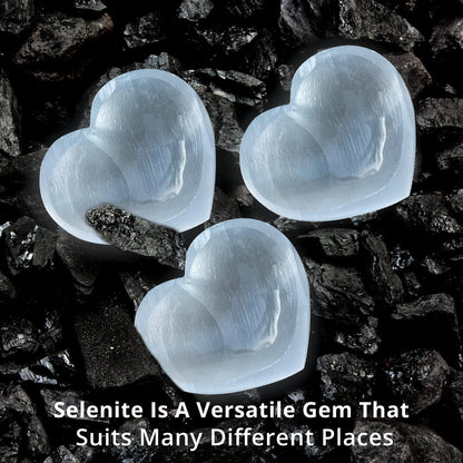 Himalayan Glow Selenite Crystal Heart Stone, Healing & Calming Effects-High Energy Selenita/Satin Spar Love, Used for Cleansing-3 Pack