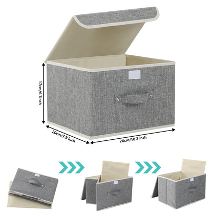 ENUMAIL Storage Boxes, Collapsible Storage Bins with Lids, Cotton and linen cloth Storage Baskets with Handle, for Books, Closet, Bedroom, Home, 10.2x7.9x6.7 in, Grey