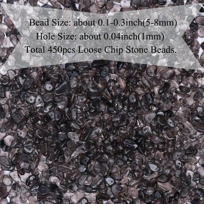 Natural Chip Stone Beads 450pcs Smoky Quartz Chips 5-8mm Genuine Real Irregular Healing Crystal Rocks Hole Drilled DIY Loose Gemstone Beads for Jewelry Making Bracelet Earrings Necklace Crafting