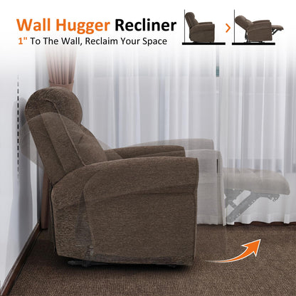 MCombo Compact Wall Hugger Power Recliner Chair for Small Spaces, Dual USB-A/C Ports, Rolled Arm Recliner for Living Room & RV, Fabric PR520 (Dark Brown, Small)