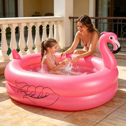 Kiddie Pool, Inflatable Pool, Flamingo Swimming Pool with Inflatable Soft Floor for Outdoor, Indoor, Backyard (60 in)