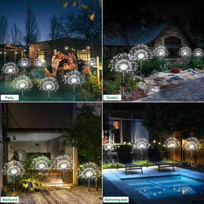 Slyuexu Solar Garden Lights Outdoor Waterproof, 4 Pack Total 480 LED Solar Firework Lights Decorative with 8 Lighting Modes Outside for Yard Pathway Flowerbed Decor, White