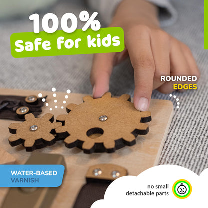 deMoca Sensory Busy Board for Toddlers, Premium Wooden Toddler Busy Board for 1 2 3 Year Old with 10 Educational Activities for Fine Motor Skills, Fidget Activity Toy for Travel