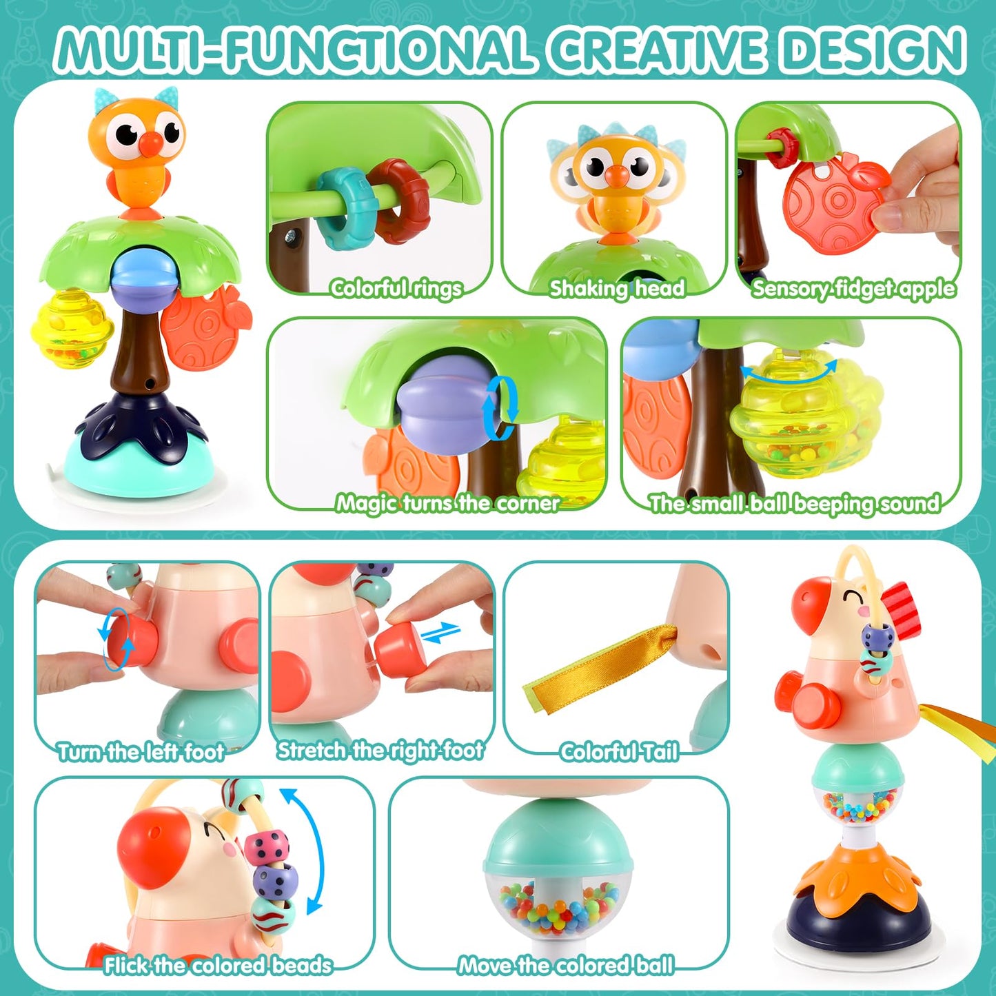 Baby Toys 6-12 Months 3PACK High Chair Suction Cup Toys Rattle Toys for Babies 12-18 Months Baby Tray Infant Toy for 6 9 12 18 24 Months Newborn Gifts for 1 2 Year Olds Boys Girls Kids Birthday Xmas
