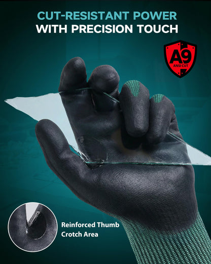 DULFINE A9 Cut Resistant Work Gloves for Men Women, 2 Pairs Pack, Ideal for Metalwork, Fabrication and Industrial Use, Green(Large)