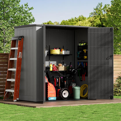 ZZM Outdoor Storage Shed 6x4 Ft, All-Weather Resistant Resin Garden Sheds & Outdoor Storage Clearance with Floor and Windows, Double-layer Plastic Tool Shed for Backyard, Patio & Lawn (Gray,Flat Roof)