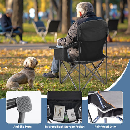 NEWBULIG Oversized Folding Camping Chair for Adults, Portable Outdoor Collapsible Chairs, 500 LBS Heavy Duty Support, with Cup Holders, for Lawn, Fishing, Hiking, Black