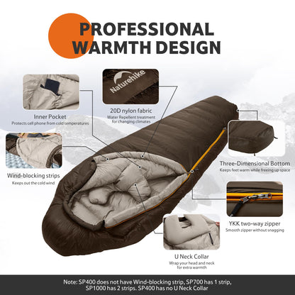 Naturehike 0 Degree RDS Down Mummy Sleeping Bag for Adults, 650 Fill Power, Cold Weather Backpacking Sleeping Bag for Camping, Hiking, -1℉ 18℉ 30℉, YKK Zipper (Brown, ISO Limit 30℉-Regular)