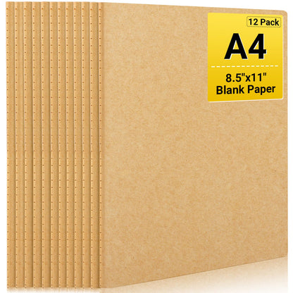 EUSOAR Kraft Notebooks, 12 Packs Large A4 8.5" x 11"，40 Sheets/ 80 Pages Journals in Bulk for Writing, Blank Paper Sketchbooks Composition Travel Journal Notebook Set for Office Work