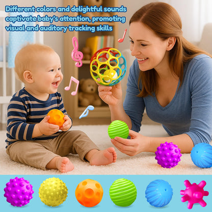 Sensory Balls for Toddlers 1-3, Sensory Baby Toys 6-12 Months, Infant Squeeze Sensory Toys,Baby Rattle Ball, Baby Teething Sensory Montessori Toys Soft Chew Toy with Rattles for Babies