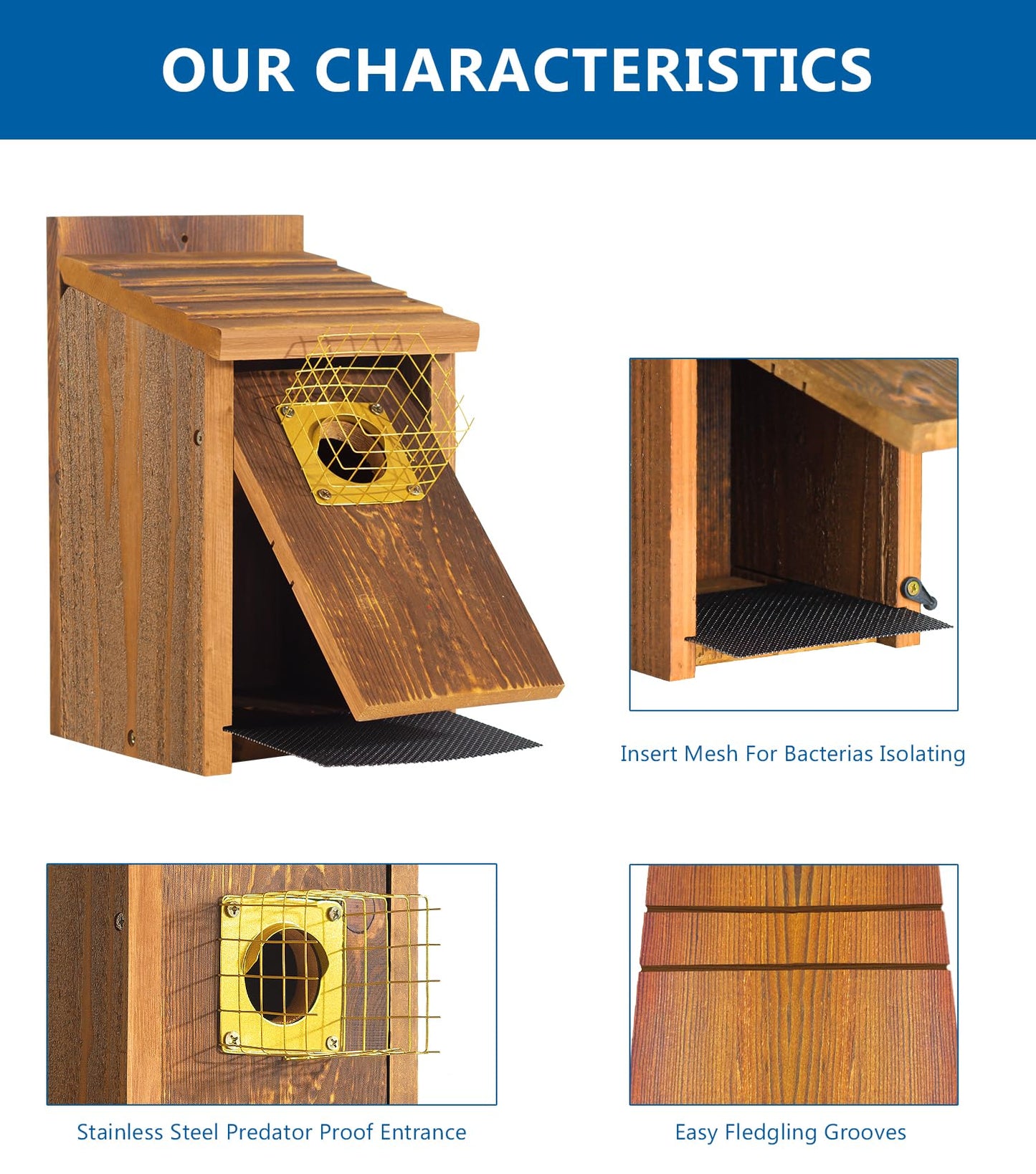 2pk Fortress Bluebird House for Outdoor Clearance - Metal Entry Cage, Mesh Base & Brass Guard - Cedar Bird House for Bluebirds, Finches, Patented Design, Weatherable 5 Years Usage, 6"x7", 2026 Updated