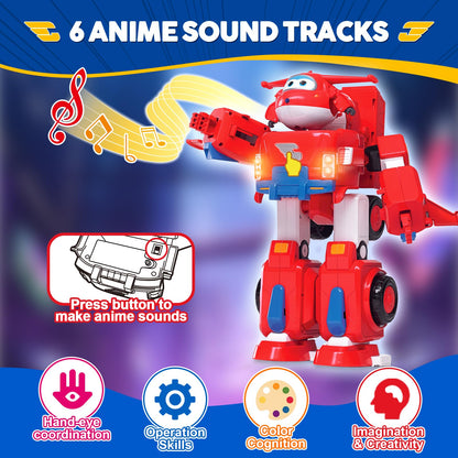 Super Wings 14" Transforming Jett's Super Robot Airplane | Action Figure | Ages 3-5 | Birthday Gift | Lights & Sounds