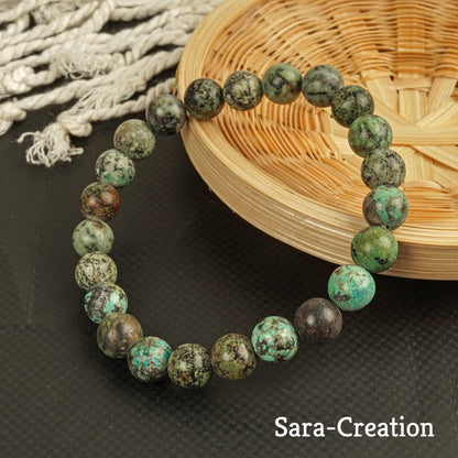 sara creation Tibetan Texture Turquoise Stone Bead Bracelet - Adjustable Natural Gemstone Bracelets - Healing For Girl Women Men