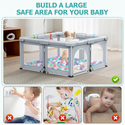 OCATO Baby Playpen with Mat: Foldable Playpen for Babies and Toddlers Play Pen Portable Playpens Fence Indoor Outdoor Kids Safety Area Play Yard with 50x50 Playpens Mat 4 Handlers 50 Balls (50" × 50")