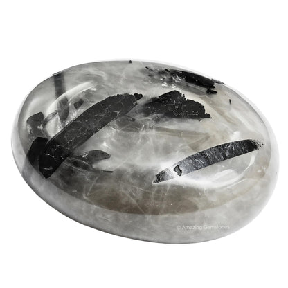 Amazing Gemstone Black Rutilated Quartz Crystals and Healing Stones - Large Palm Stone Crystals Piedra - Crystal for Good Luck, Positive Energy, Meditation - Unique Stocking Stuffers Gifts for Women