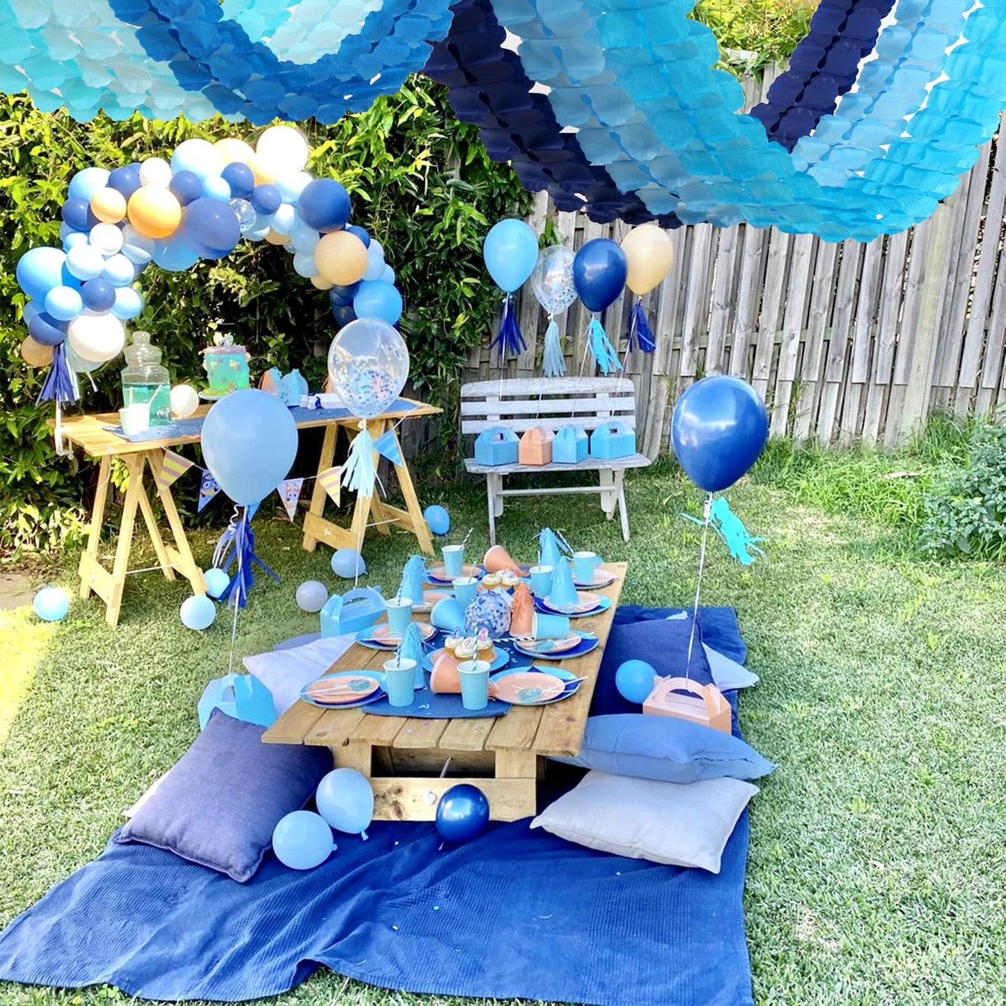 Baby-Royal Navy-Blue Party-Decorations Streamers Garland - 12pcs Boy Birthday Frozen Ocean Shower 4-Leaf Paper Clover Streamer, Bachelorette Bridal Wedding Engagement Banners Decor Ouruola