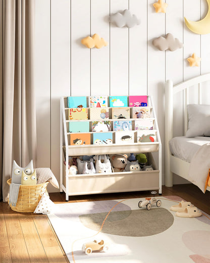 CHOEZON Kids Bookshelf, 4-Tier Bookshelf for Kids, Large Capacity Book and Toy Storage Organizer, Toddler Book Shelf for Kids Room, Nursery, Playroom, Beige TCW09WM