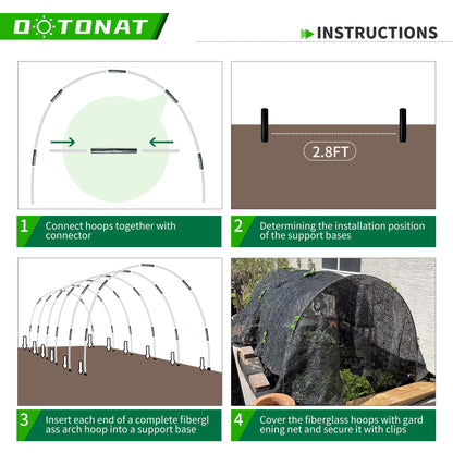 OOTONAT 8FT Garden Hoops Grow Tunnel Kit - Rust-Free Fiberglass Frame for Raised Beds, 36pcs - DIY Plant Support for Garden Netting, Vegetable Garden Hoops Kit, Row Covers, and Greenhouse Protection