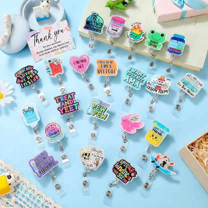 Feifeiya 24 Pcs Funny Badge Reel Nurse Cute Retractable Name ID Clip Badge Holder for Doctor Student Medical Assistant Coworker Work Accessories Bulk Gifts(Medical Style)