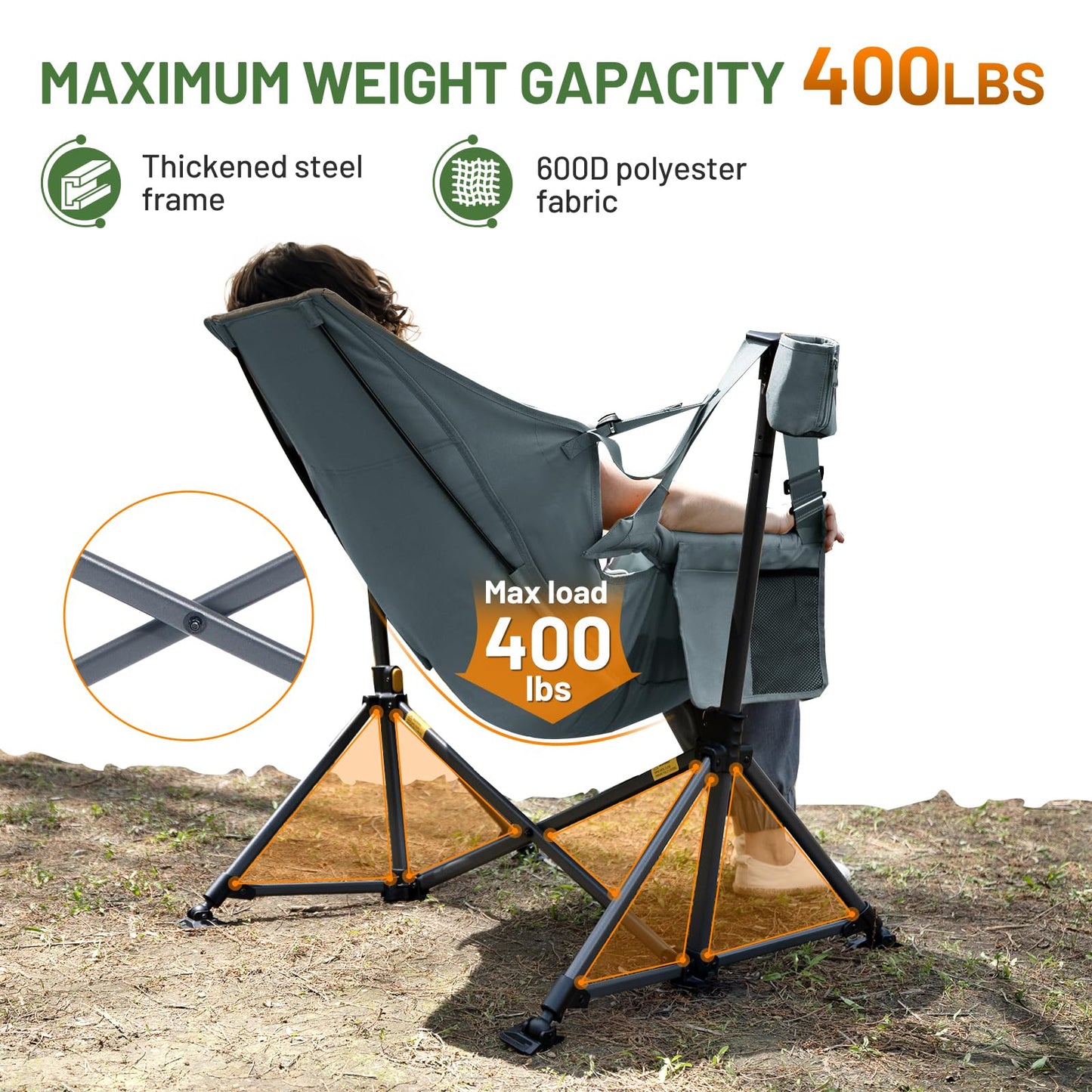 TIMBER RIDGE Hammock Camping Chair, Oversized Swinging Hammock Chair with Adjustable Back and Seat for Outdoor Lawn, Sports, Supports 400lbs, Grey
