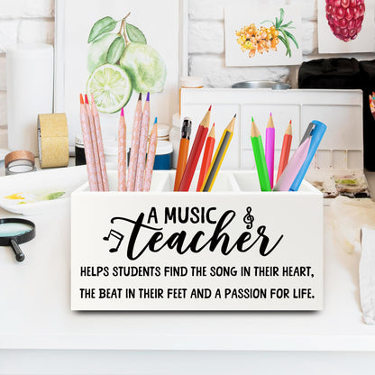 XPH Music Teacher Pen Pencil Holder Organizer for Desk, Music Teacher Gifts, Teachers Appreciation Gifts for Women Men Wooden Box Sign for Office Workplace Classroom Desk Tabletop Decorations